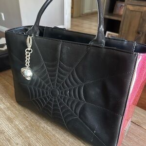 Lux de Ville - Elvira Black and Pink Spider Web Tote